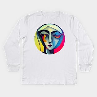 Woman's face in abstract figurative painting art Kids Long Sleeve T-Shirt